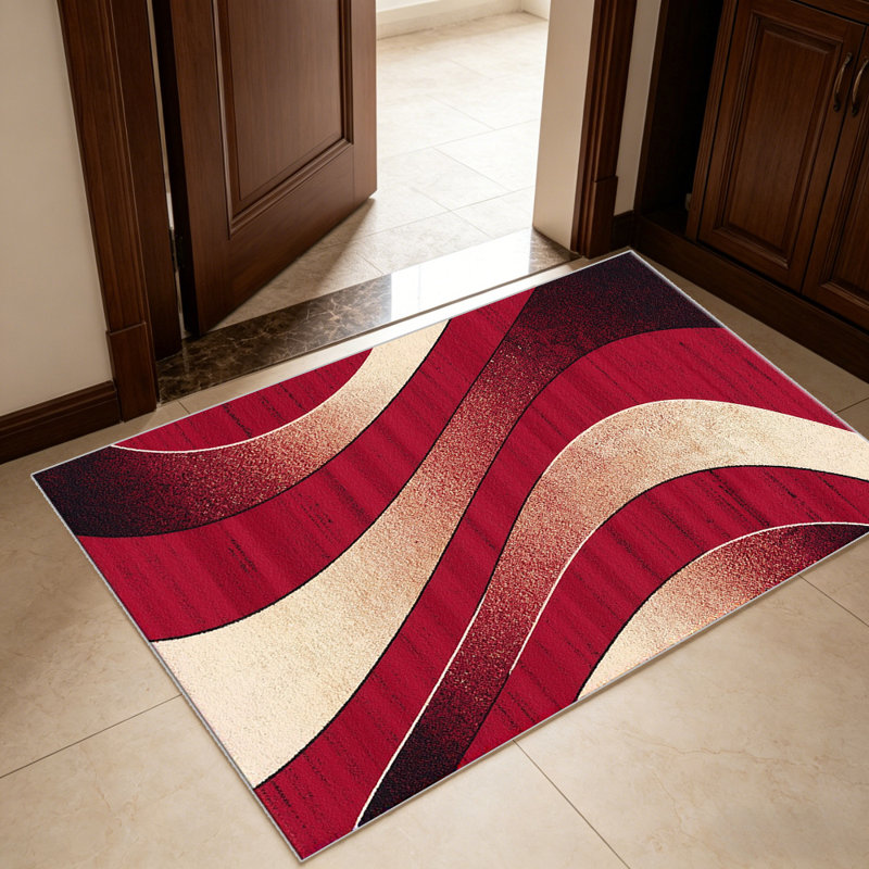 Abstract Swirl Red Beige carpet-easy to clean, machine-washable, soft and comfortable; suitable for door mats, kitchens, living rooms, bedrooms, corridors, and laundry areas. Easy to clean, durable carpet for home decoration.