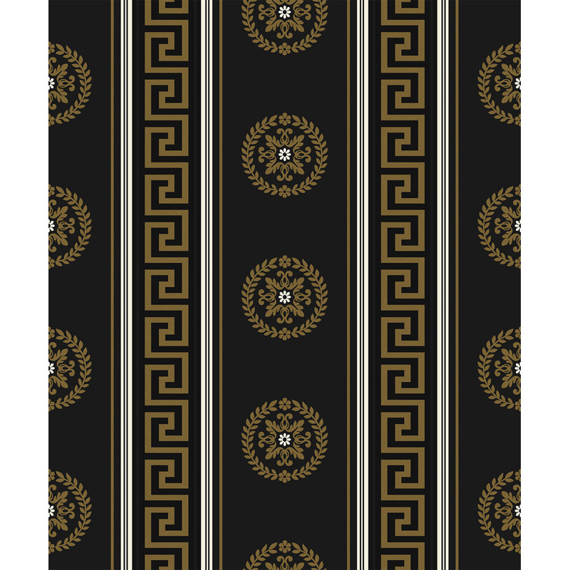 Papier peint non tissé à motif de médaillon Classico, Noir et or