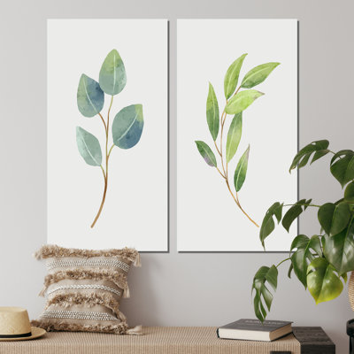 «Green Otanical Leaves and Flower II», ensemble de 2 impressions