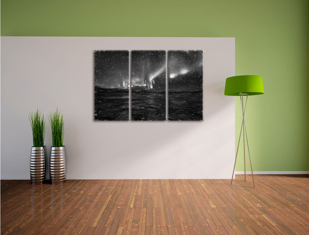 3-tlg. Leinwandbild-Set „Polarlicht am Himmel“, Kunstdruck