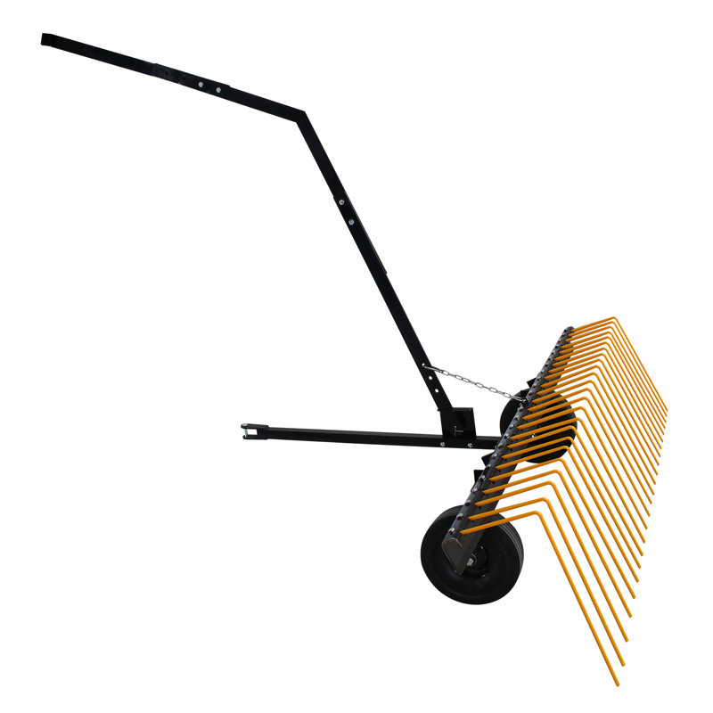 60 Inch Tow Behind Pine Straw Rake for ATV, Lawn Tractor or Mower – 24 Durable Steel Tines – Corrosion Resistant Dethatcher for Pine Needles – Heavy Duty Manual Garden Tool – Black