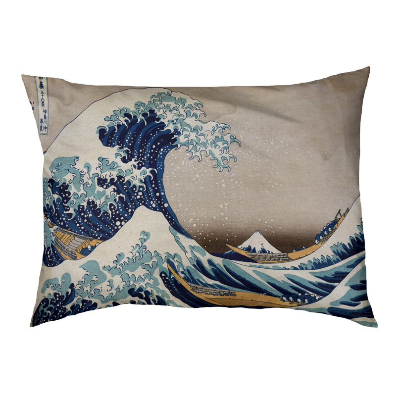 Coussin Burkart la grande vague, L 42 po x l 52 po, Brun / Bleu / Noir