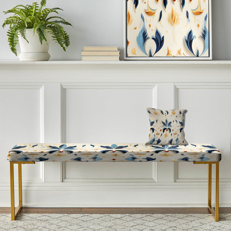 Symmetrical Ikat Balance Fusion - Ikat Upholstered Gold Bench