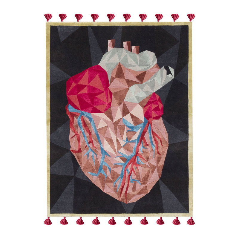 Tapis tissé multicolore à franges Heart Heart, Rectangle 4'7.12" x 6'6.74"