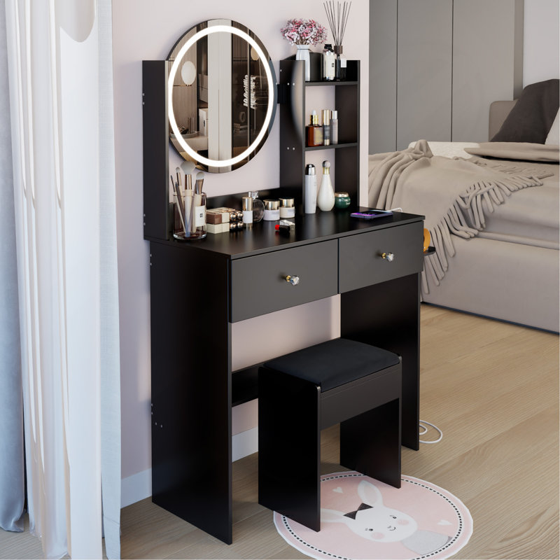 Table de coiffeuse à miroir 17 po, Noir