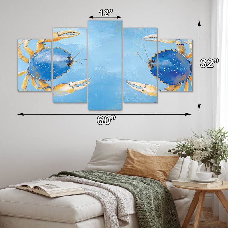 Bataille de crabe bleu à la plage - ensemble de salon d'art mural animaux