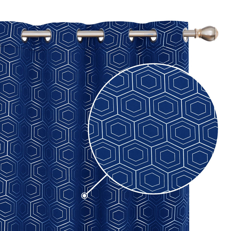 Polyester Blackout Grommet / Eyelet Curtain Pair, Blue, 46cm Width x 183cm Drop