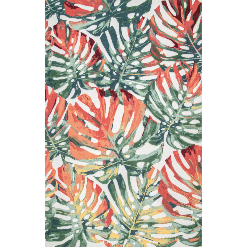 Pennsylvania Leaf Green/Orange Indoor/Outdoor Rug, Rectangle 10' x 13'