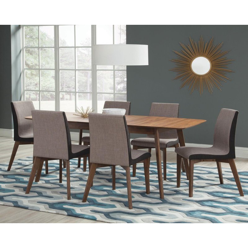 Kevirent Rectangular Dining Set, 7 Pieces: 1 Table, 6 Chairs, Gray