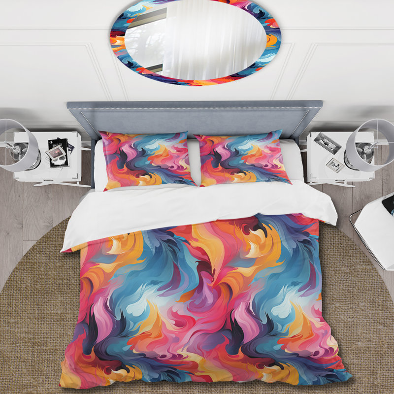Multicolor Popart Playful Matrix I - Ensemble de housse de couette Pop Art, Housse de couette pour très grand lit et 2 très