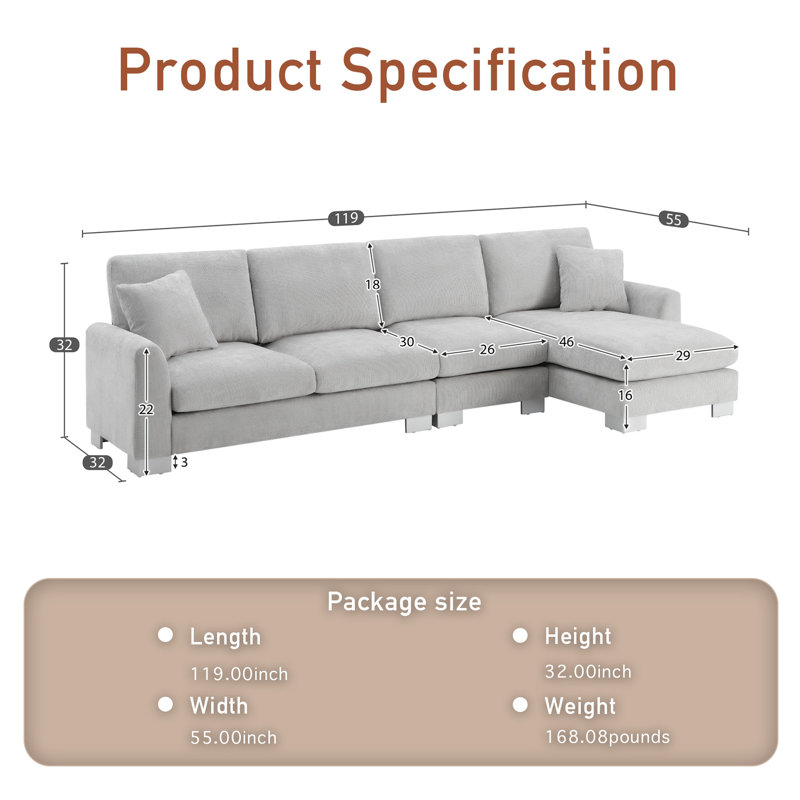 Canapé modulaire Knapke, Chenille gris pâle