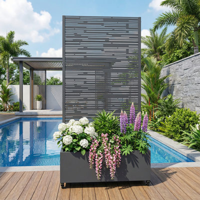 Metal Planter Box with Trellis with Wheels