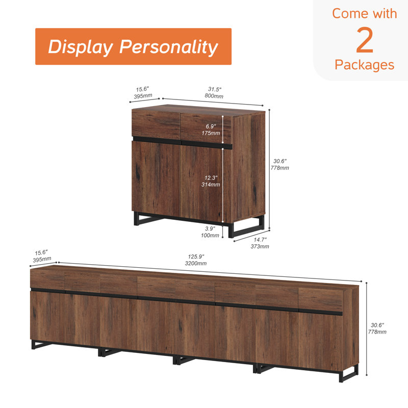 Buffet multifonctionnel 4-en-1 avec tablette réglable et base en métal Aadam, Brun