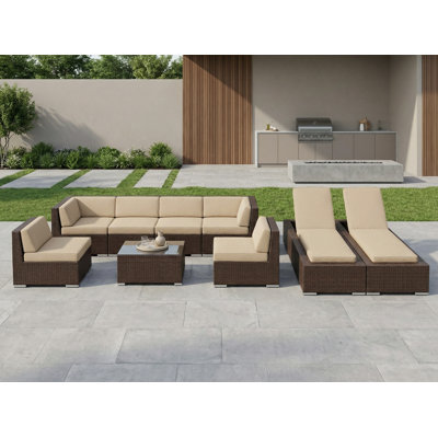 Barna 9 Piece Rattan Sectional Seating Group with Cushions - No Assembly