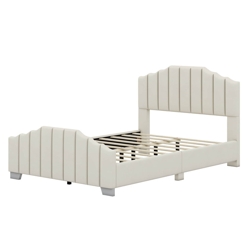 Upholstered Wooden Bed Frame With Vertical Channel Tufted Headboard & Footboard, Beige, Double