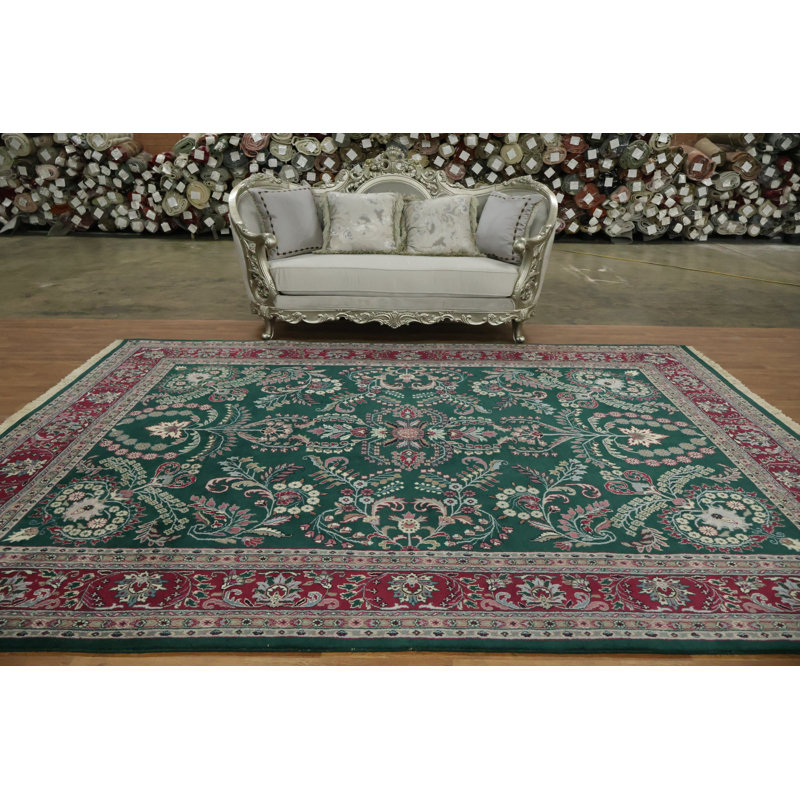 Tapis oriental vert complexe Agra 9 x 12