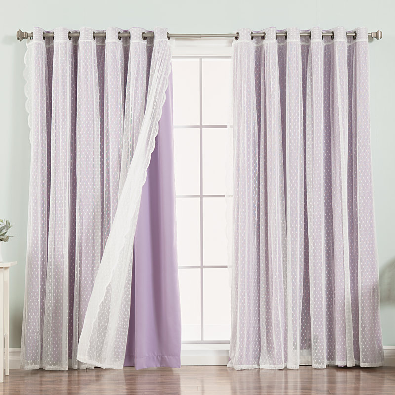 Rideau occultant en polyester Damyiah (1 voilage et 1 panneau occultant), Lavande, L 80 po x L 84 po
