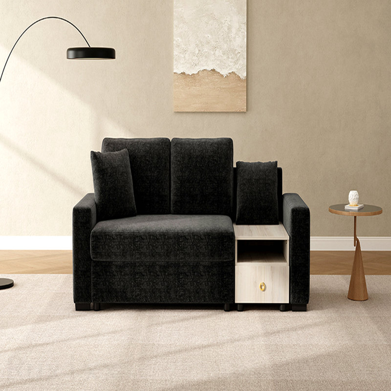 Canapé modulaire moderne rembourré avec accoudoirs et console centrale pour le salon 79,3 po Modern, Chenille noir