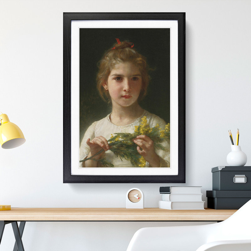 Mimosa Flower Girl by William Adolphe Bouguereau - Picture Frame Painting, Black Framed, 36cm H x 27cm W x 2cm D