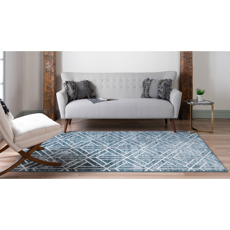 Tapis contemporain Clidy de couleur turquoise, Rectangle 9 pi x 12 pi