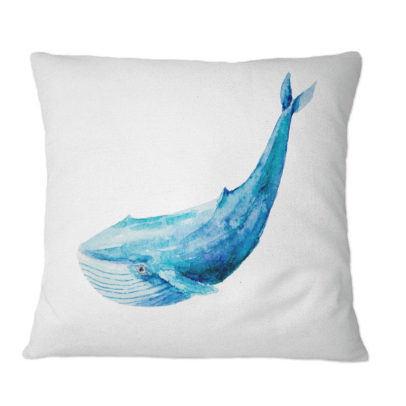Coussin Blue Sperm Whale On White II - imprimé nautique et côtier, 16 po x 16 po