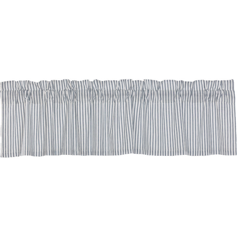 Cantonnière rayée en coton Sawyer Mill, Bleu denim / blanc cassé, 72" W x 16" H