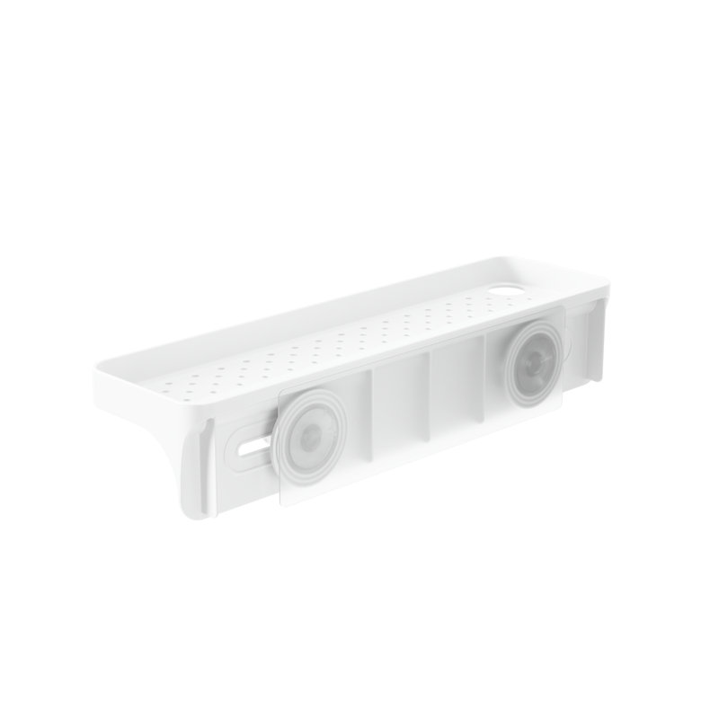 White Plastic Modern Suction Mount Shower Shelf