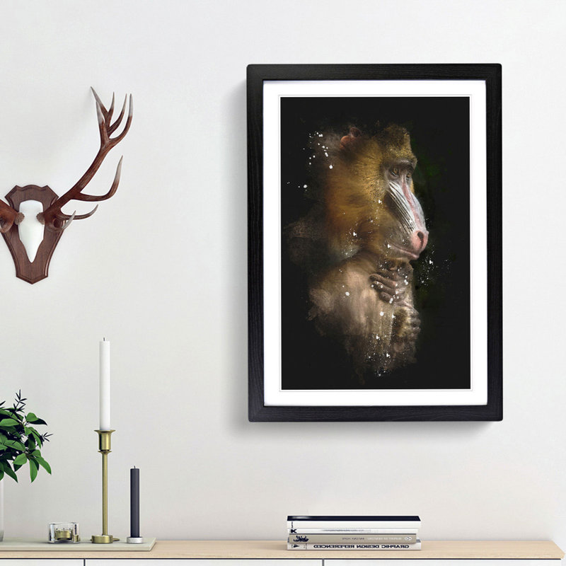 Mandrill Monkey Paint Splash - Picture Frame Graphic Art, 87cm H x 62cm W x 2cm D, Black Framed