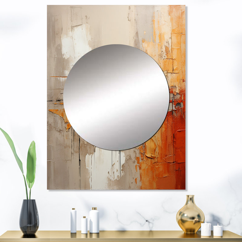 Orange Impressions I - grand miroir mural abstrait, miroir décoratif moderne, impression d'art en métal, 40 po x 30 po