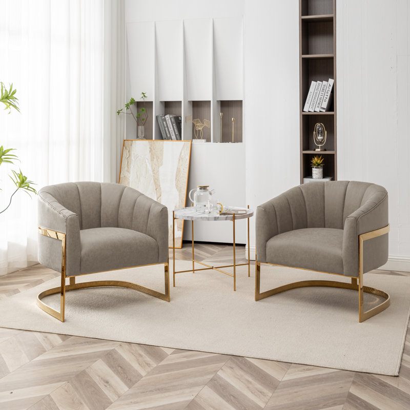Fauteuil demi-tonneau rembourré l 30 po Romy, Polyester gris