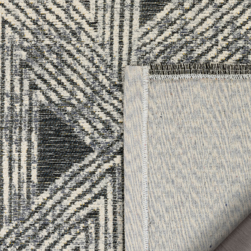 Geometric Gray and White Flat Woven Chenille Rug