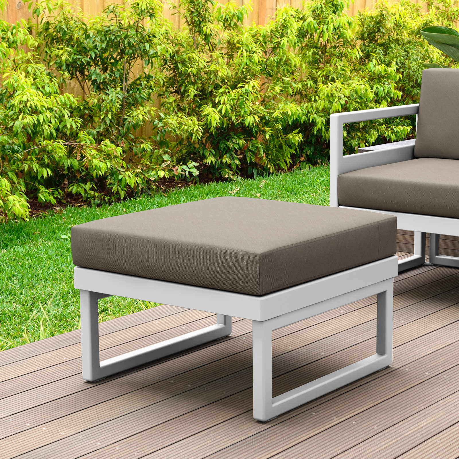 Lane Upholstered Outdoor Ottoman with Cushion, White, Taupe