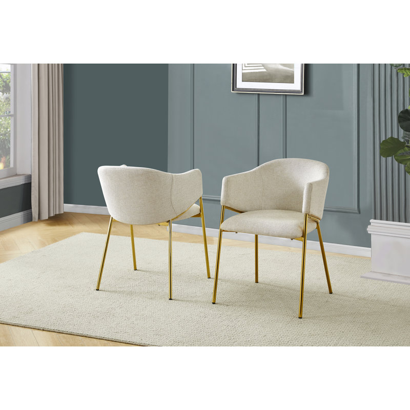 Chaises d'appoint en lin avec pieds chromés dorés, Beige
