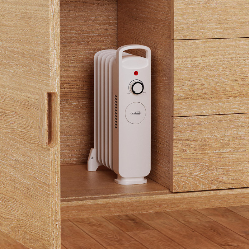 VonHaus 800 Watt Electric Radiator Space Heater with Adjustable Thermostat, White