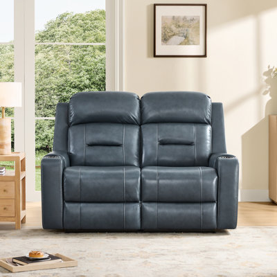 Olathe Genuine Leather Dual Motor Power Reclining Lay Flat Sofa With Power Headrest