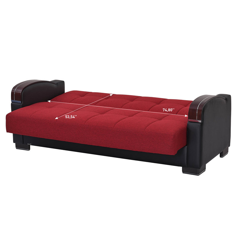 Norridge Mobi Max 87 in. Fabric Upholstered 3-Seater Twin 3-in-1 Sleeper Sofa Bed with Storage, Red