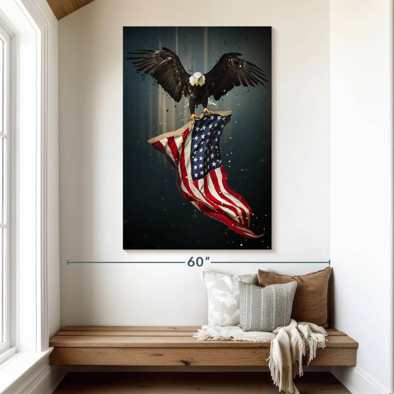 Borges, aigle et drapeau américain, H 51 po x l 34 po