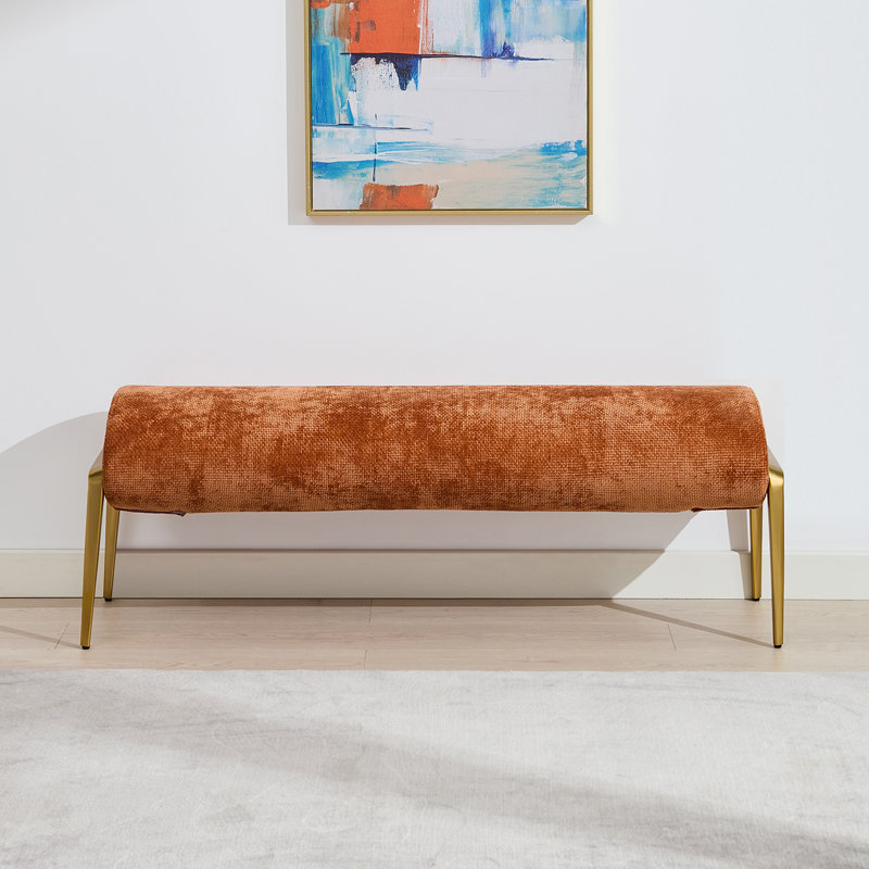 Banc rembourré moderne avec cadre de chevet en métal de longueur 51,57 po, Orange