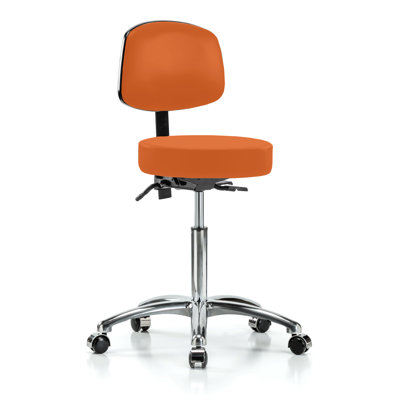 PERCH Chrome Walter Height Adjustable Doctor's Stool with Back | Desk Height 21-28.5"