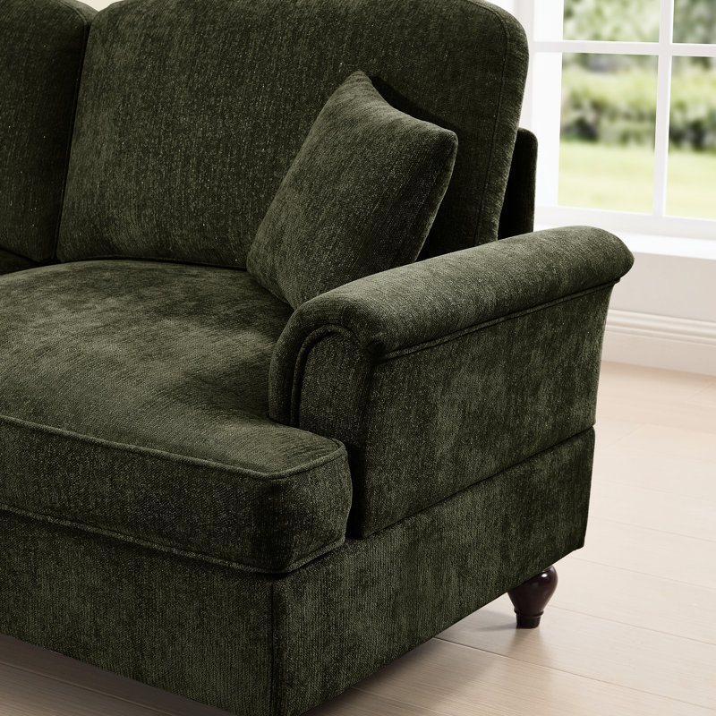 Canapé modulaire 4 places en chenille, avec dossiers en forme de fleur, accoudoirs évasés, jupes plissées à volants et pieds fuselés, nuage confortable avec repose-pieds en forme de U classique