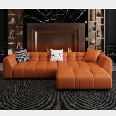 3 - Piece Upholstered Leather Sectional for Living Room with Ottoman -  Orren Ellis, F976C58B2B944AAEAD03F8BCF1CE589F