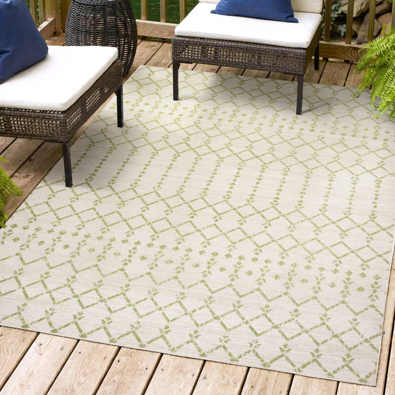 Tapis d'intérieur / extérieur Crompton, Crème/Vert, Rectangle 3 pi 1 po x 5 pi