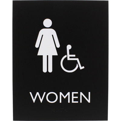 Lorell Restroom Sign - 1 Each - Women Print/Message - 6.4" Width X 8.5" Height - Rectangular Shape - Easy Readability, Braille - Plastic - Black