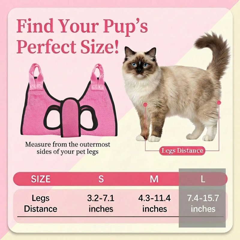 Harnais de toilettage pour chat L-Pink avec tondeuse à clou pour animaux, sac de retenue pour hamac pour chiens et chats