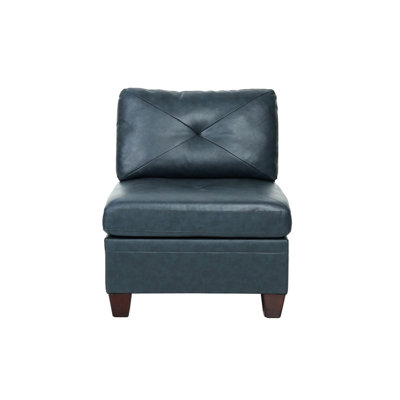 Chaise contemporaine en cuir véritable, couleur bleu encre, dossier sans accoudoirs, salon