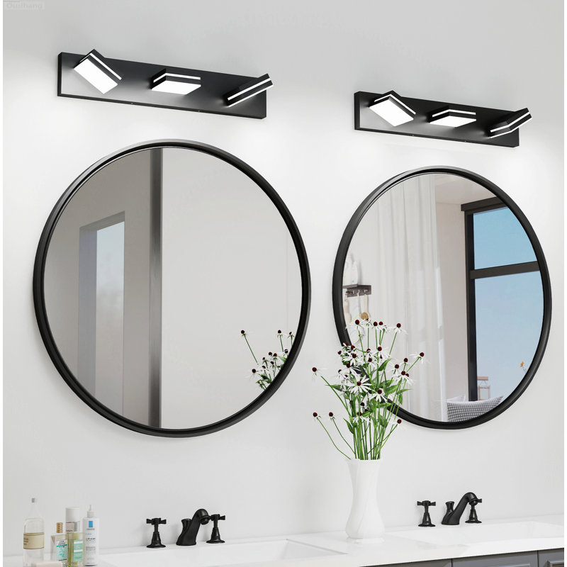 Éclairage pour meuble-lavabo moderne rotatif à 3 lumières DEL avec luminosité réglable noir mat, Noir mat, Métal métal, 3