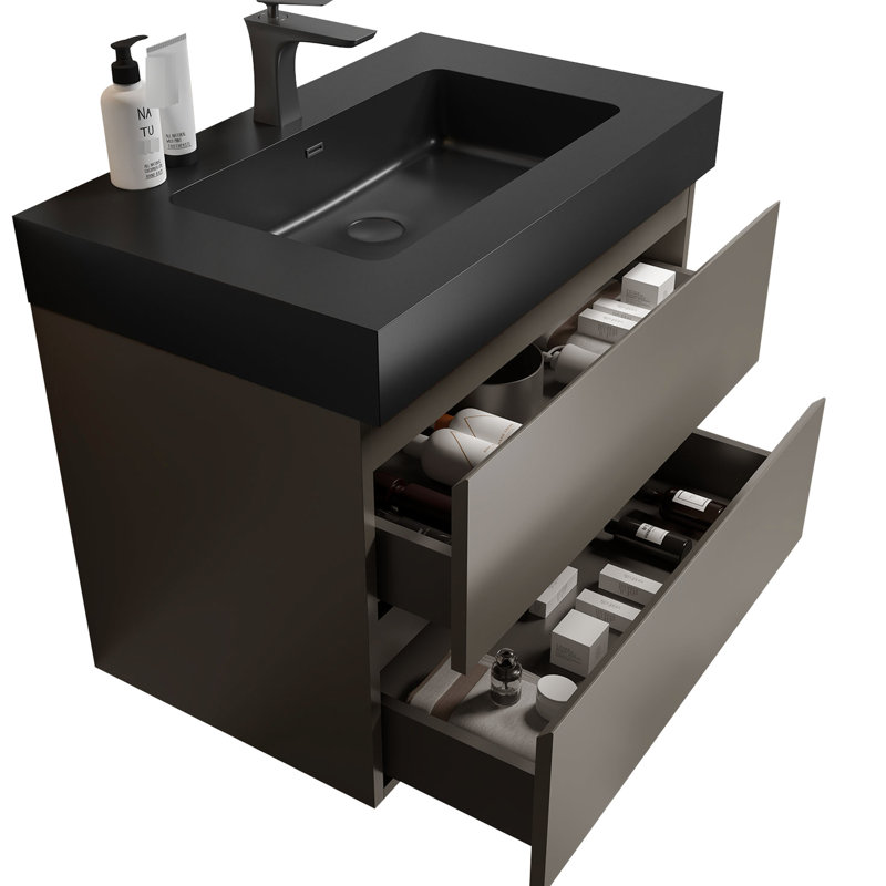Modern 30" Gray Bathroom Cabinet - Max Storage Space, Silent Smooth Unit Contemporary, Spacious Storage,, Black, Gray