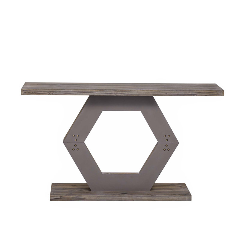 Modern Entryway Table With Innovative Hollow Hexagon Leg Structure & Premium Fir Veneer Finish, Natural Wood
