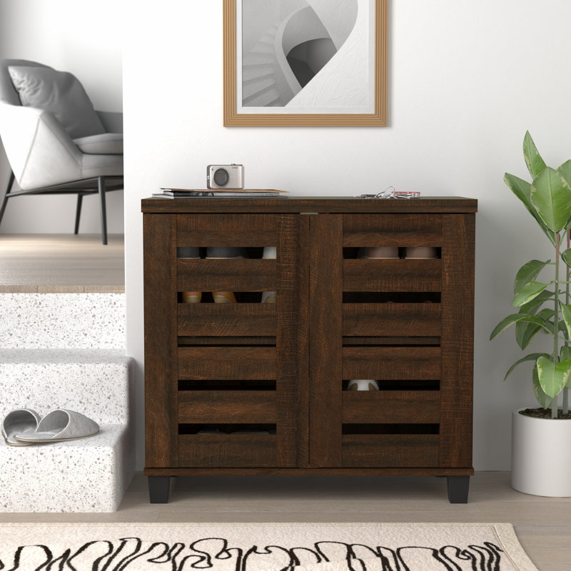Millan 12 Pair Shoe Storage Cabinet, Dusty Walnut