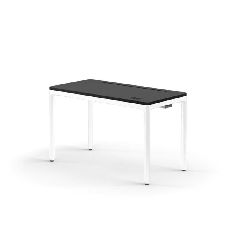 eFloat Quattro, 23 in. D x 58 in. W Sit-Stand Desk with Carbon Black Base, Carbon Black Painted Wood Top, and Black Salzburg Leather Cable Manager